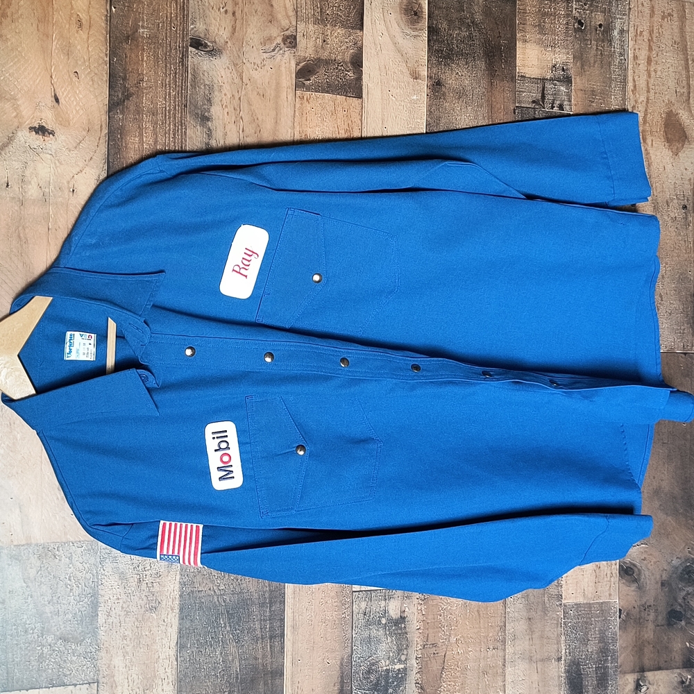 VTG Flame Resistant MOBIL Gas Attendant Mechanic Long Sleeve Button up Shirt 2XL